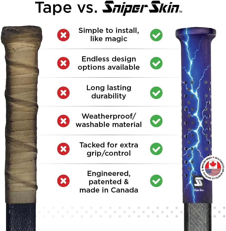 SNIPER SKIN ICT Hockey Grip, Fits Adult and Kids Sticks, Easy Install, Durable, Better Than Hockey Tape, Ideal Team Swag, Tacked Feel