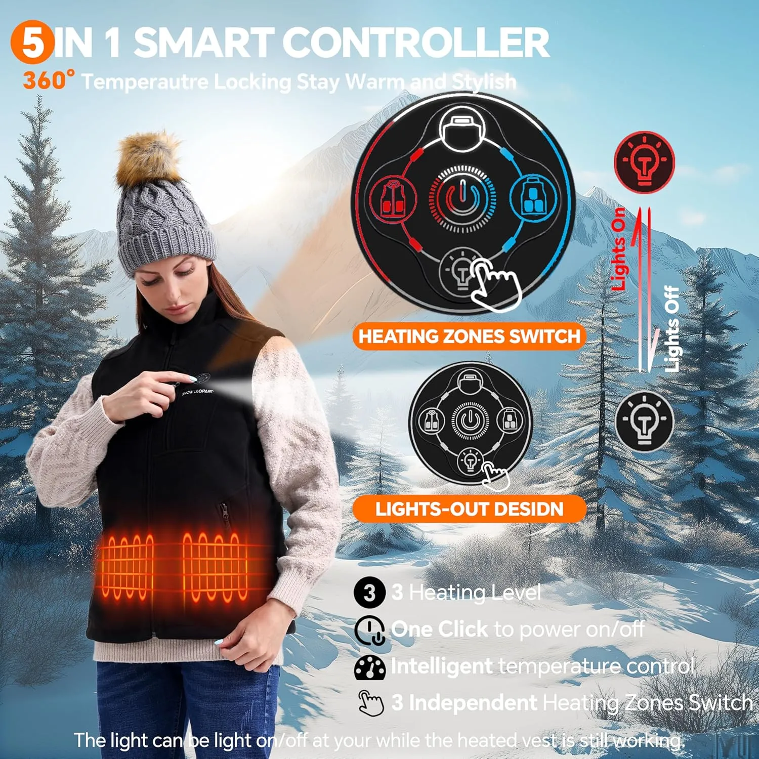 SNOW LEOPARD Women’s Heated Vest with Battery Pack Included, Polar Fleece 7.4V Smart Electric Lightweight Heating Vest