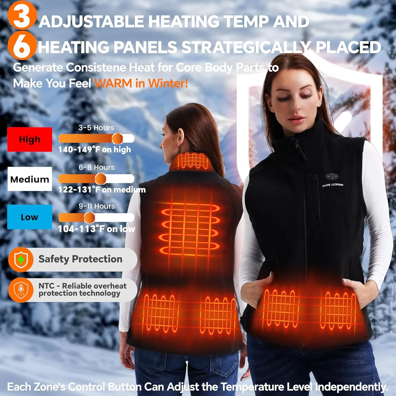 SNOW LEOPARD Women’s Heated Vest with Battery Pack Included, Polar Fleece 7.4V Smart Electric Lightweight Heating Vest