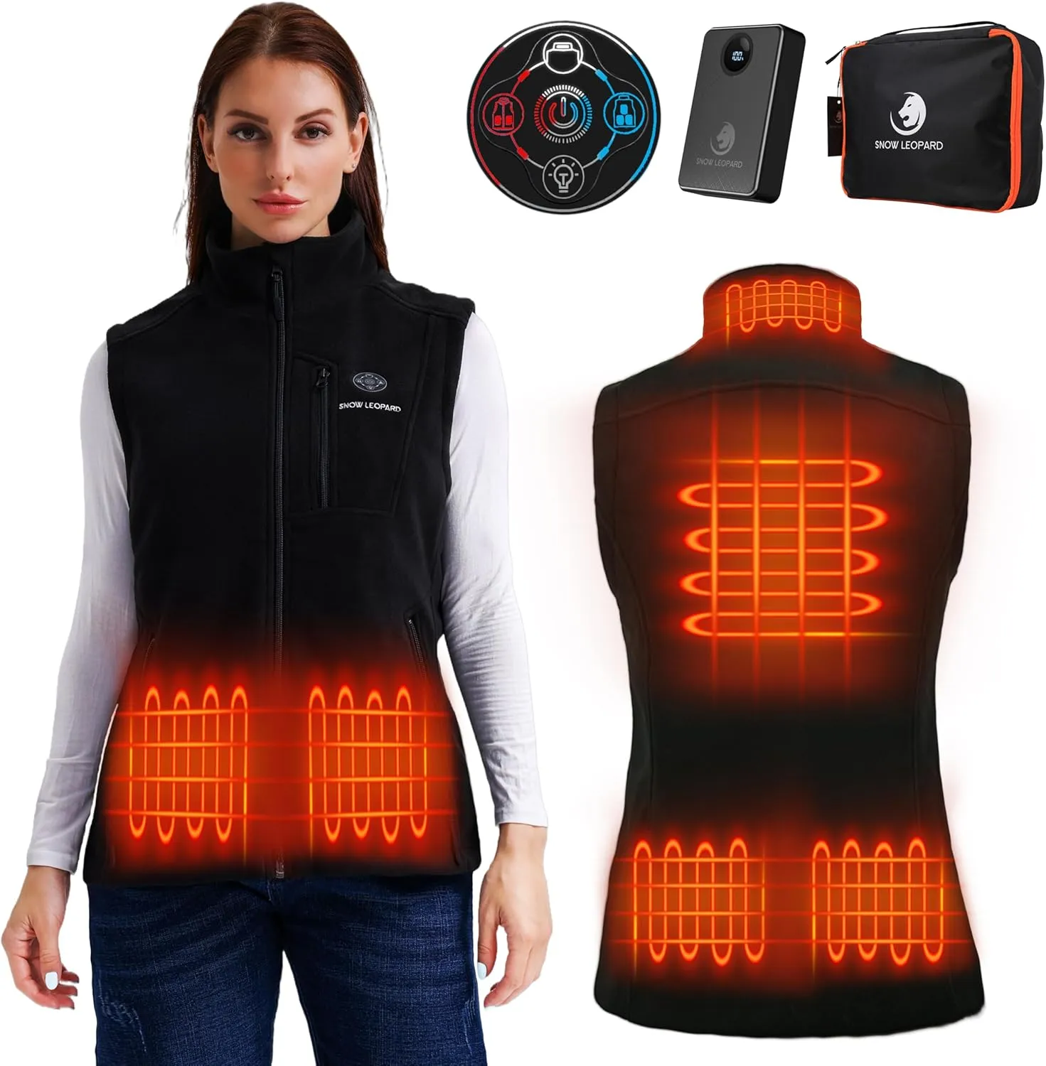 SNOW LEOPARD Women’s Heated Vest with Battery Pack Included, Polar Fleece 7.4V Smart Electric Lightweight Heating Vest