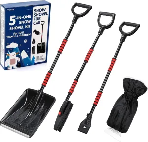 Snow Shovel Kit Removal Tools - 5 in 1 Foldable Car Snow Shovel   Snow Brush   Ice Scraper   Glove   Mini Ice Scraper, Portable Emergency Snow Remover Shovel Set for Car Truck Camping Outdoor
