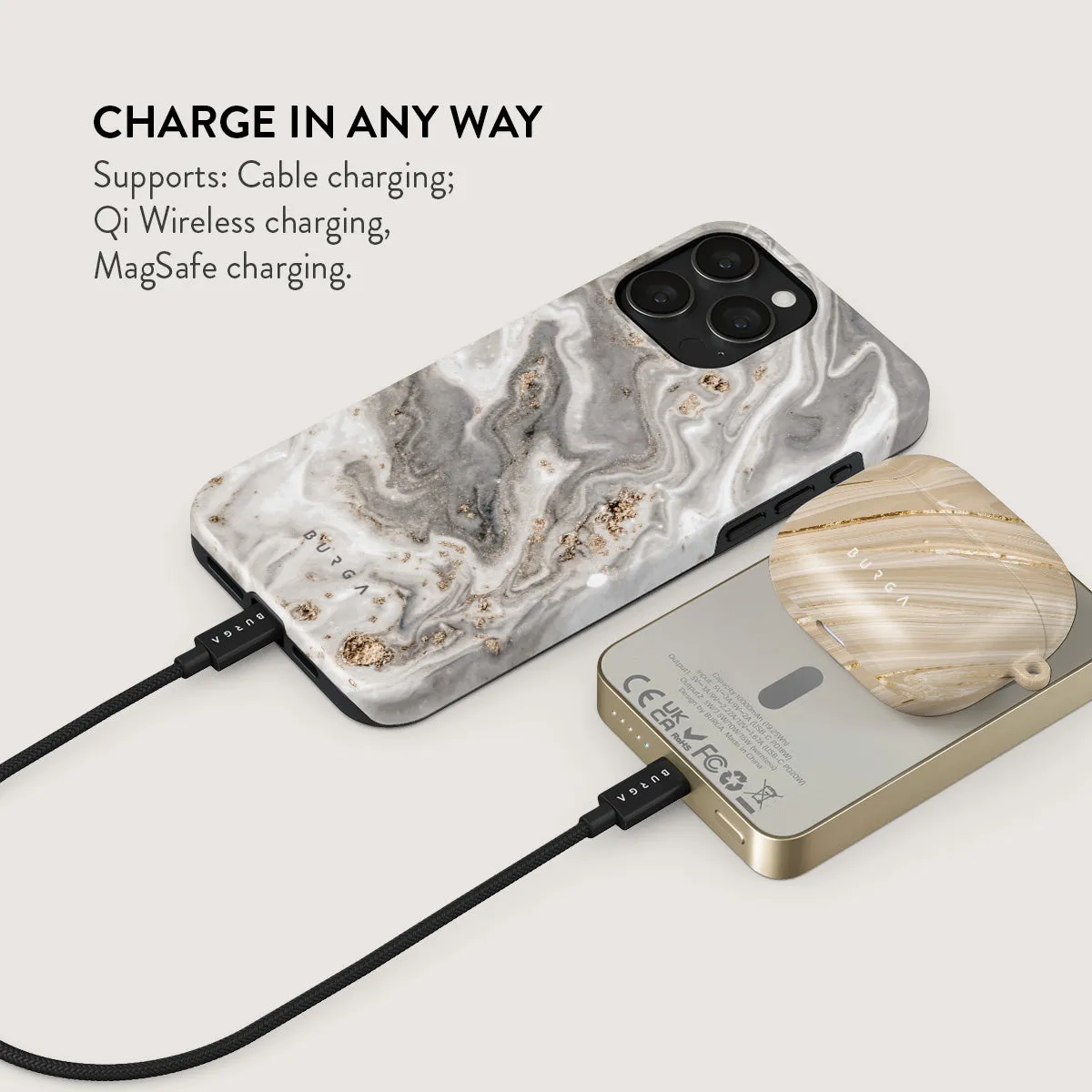 Snowstorm - Grey Marble Magnetic Power Bank