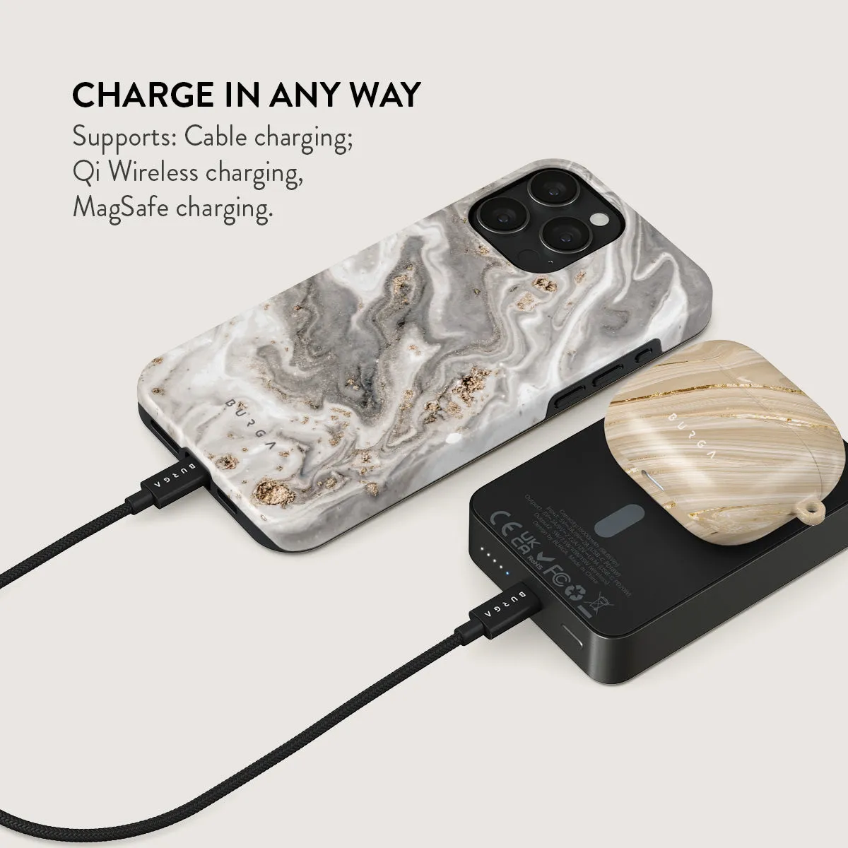 Snowstorm - Grey Marble Magnetic Power Bank