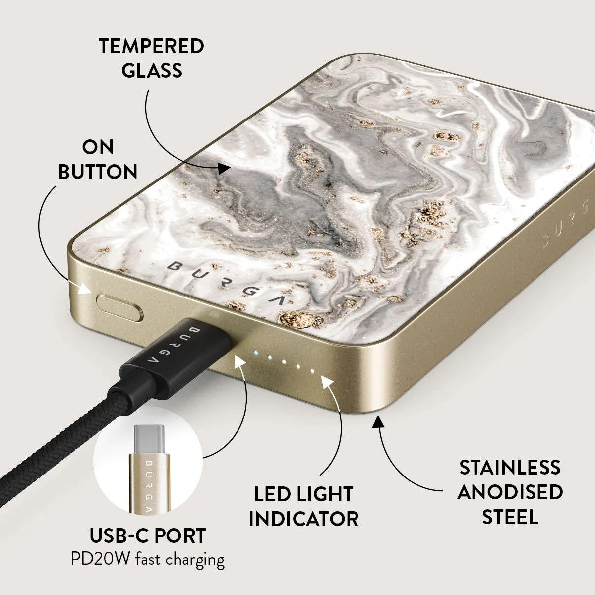 Snowstorm - Grey Marble Magnetic Power Bank