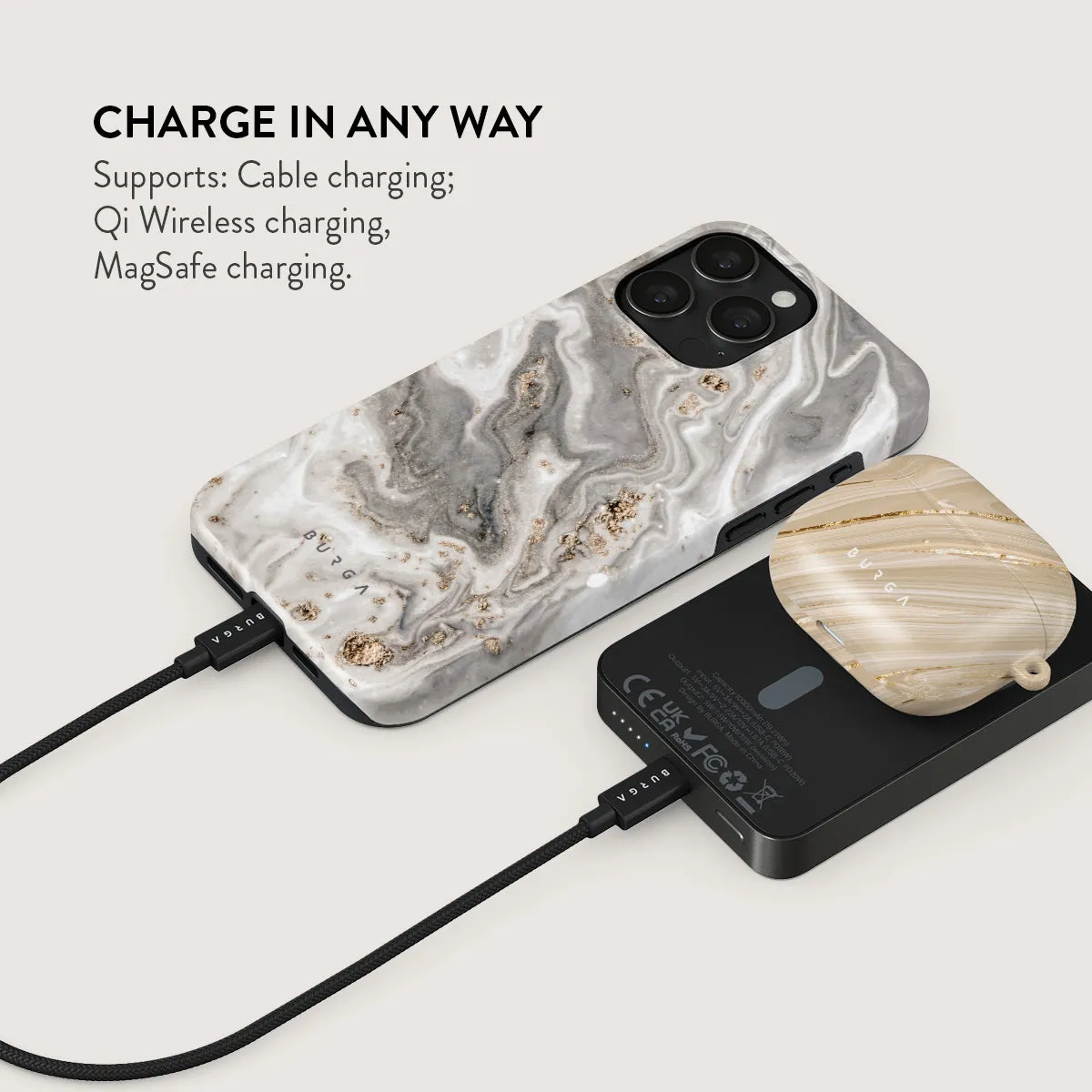 Snowstorm - Grey Marble Magnetic Power Bank
