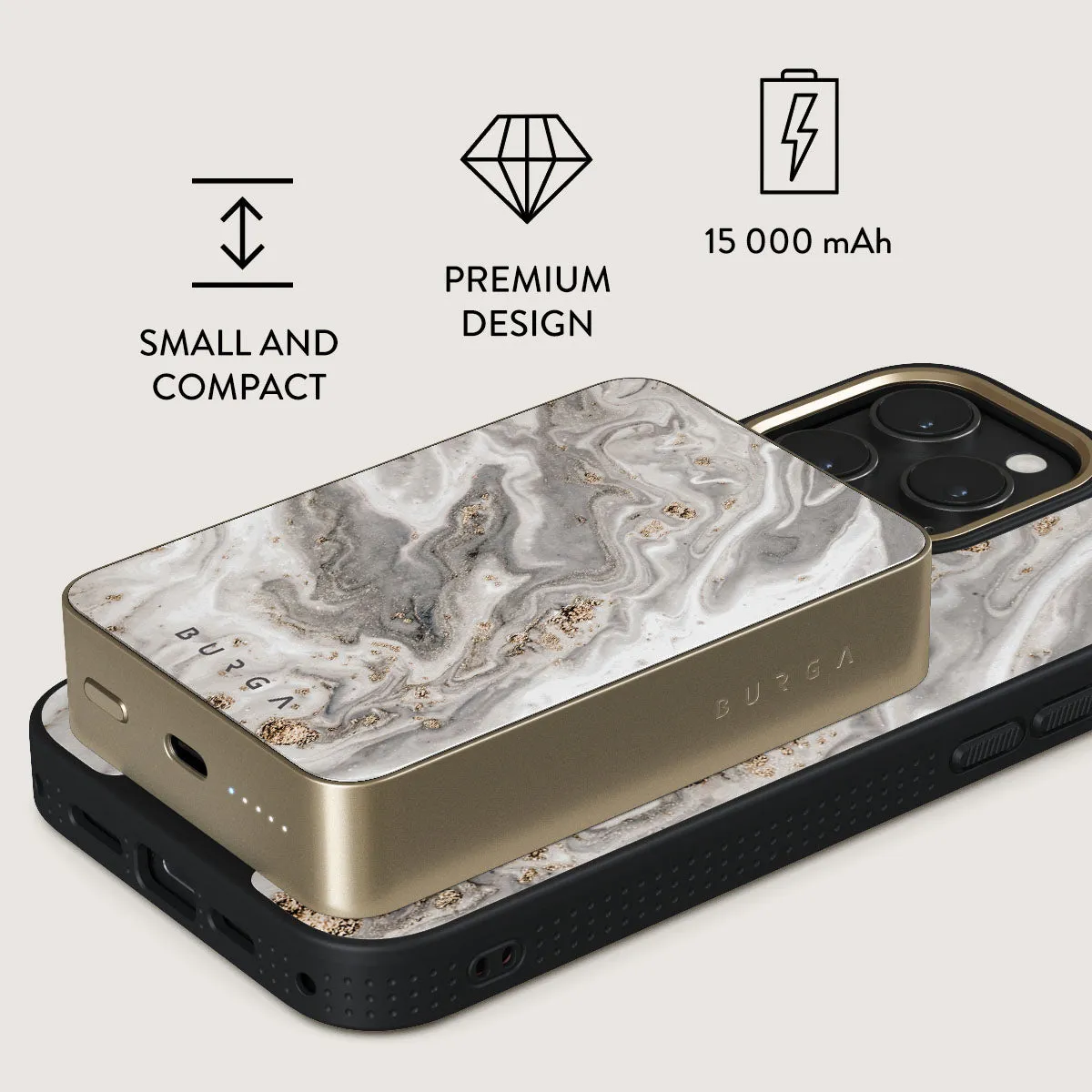 Snowstorm - Grey Marble Magnetic Power Bank