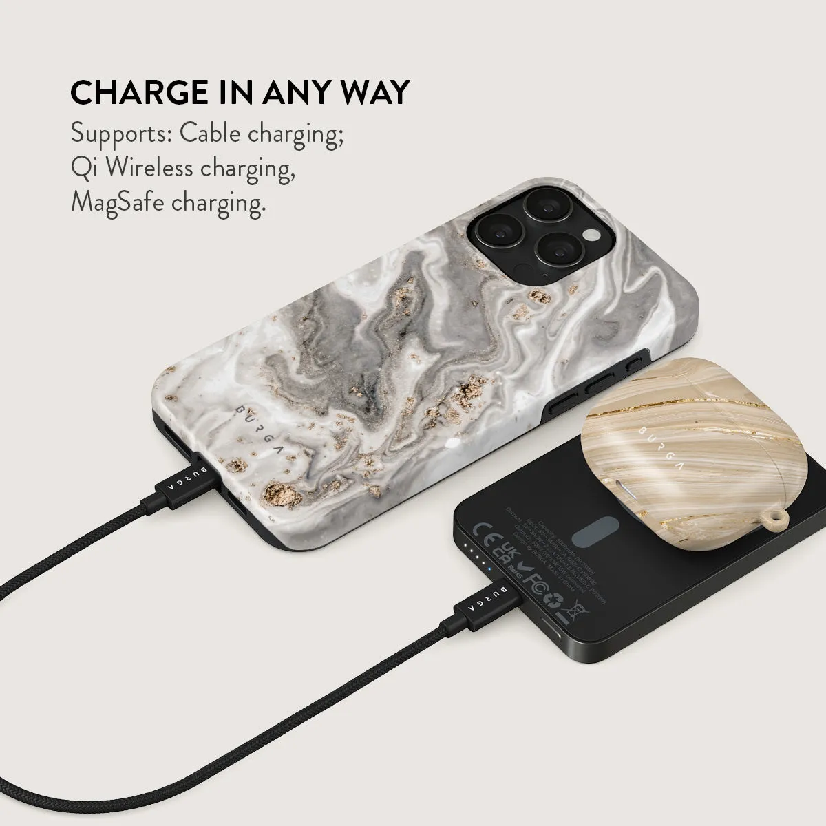Snowstorm - Grey Marble Magnetic Power Bank