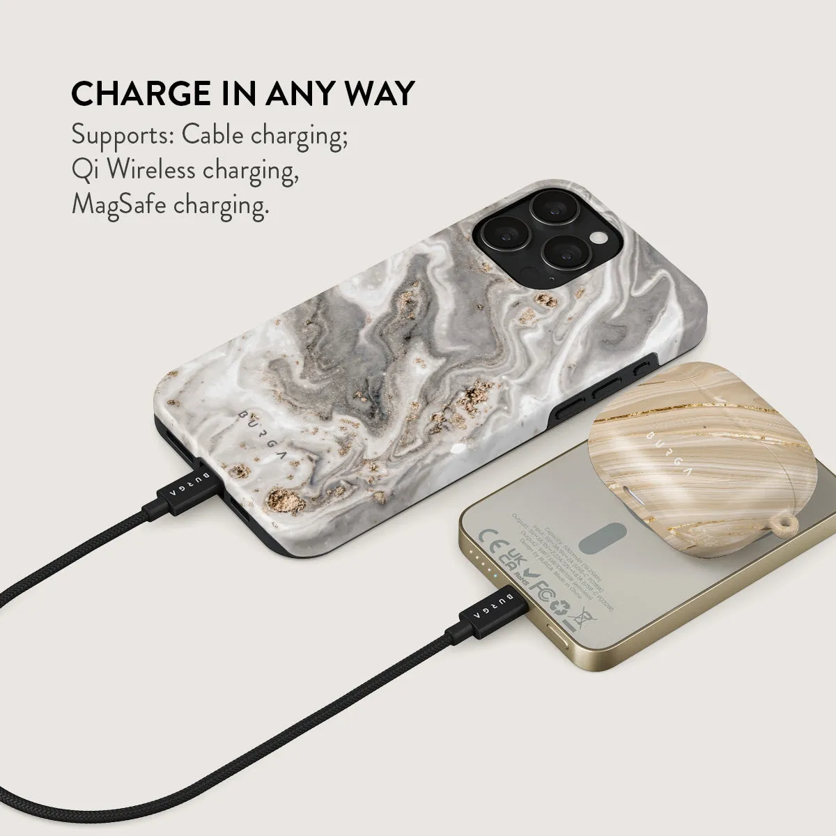 Snowstorm - Grey Marble Magnetic Power Bank