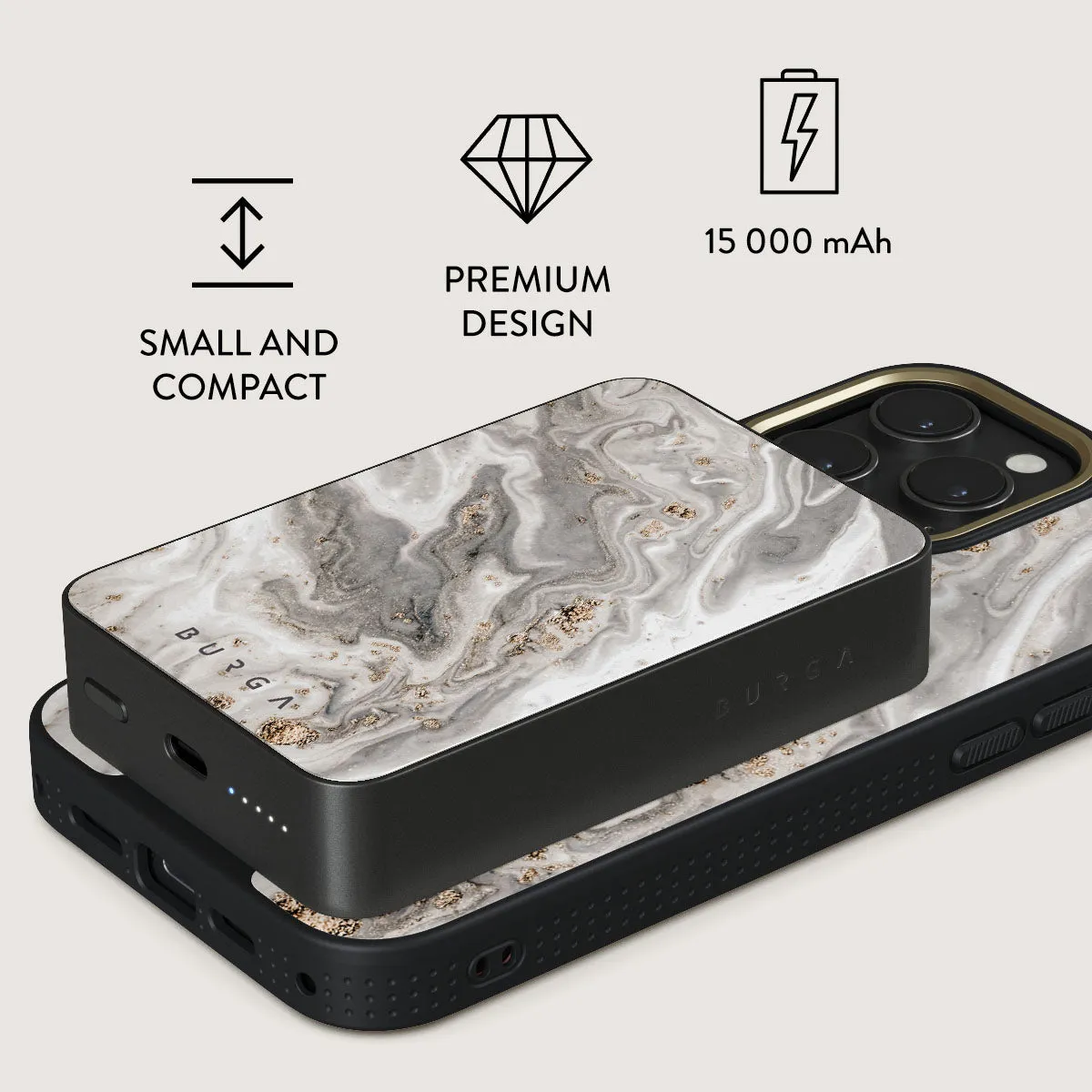 Snowstorm - Grey Marble Magnetic Power Bank