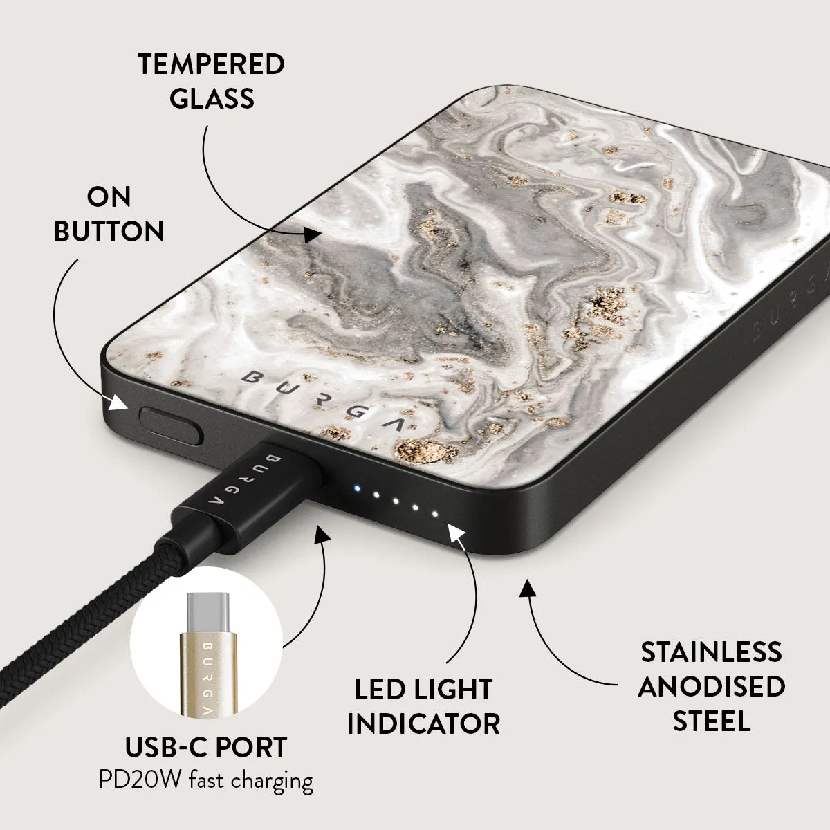 Snowstorm - Grey Marble Magnetic Power Bank