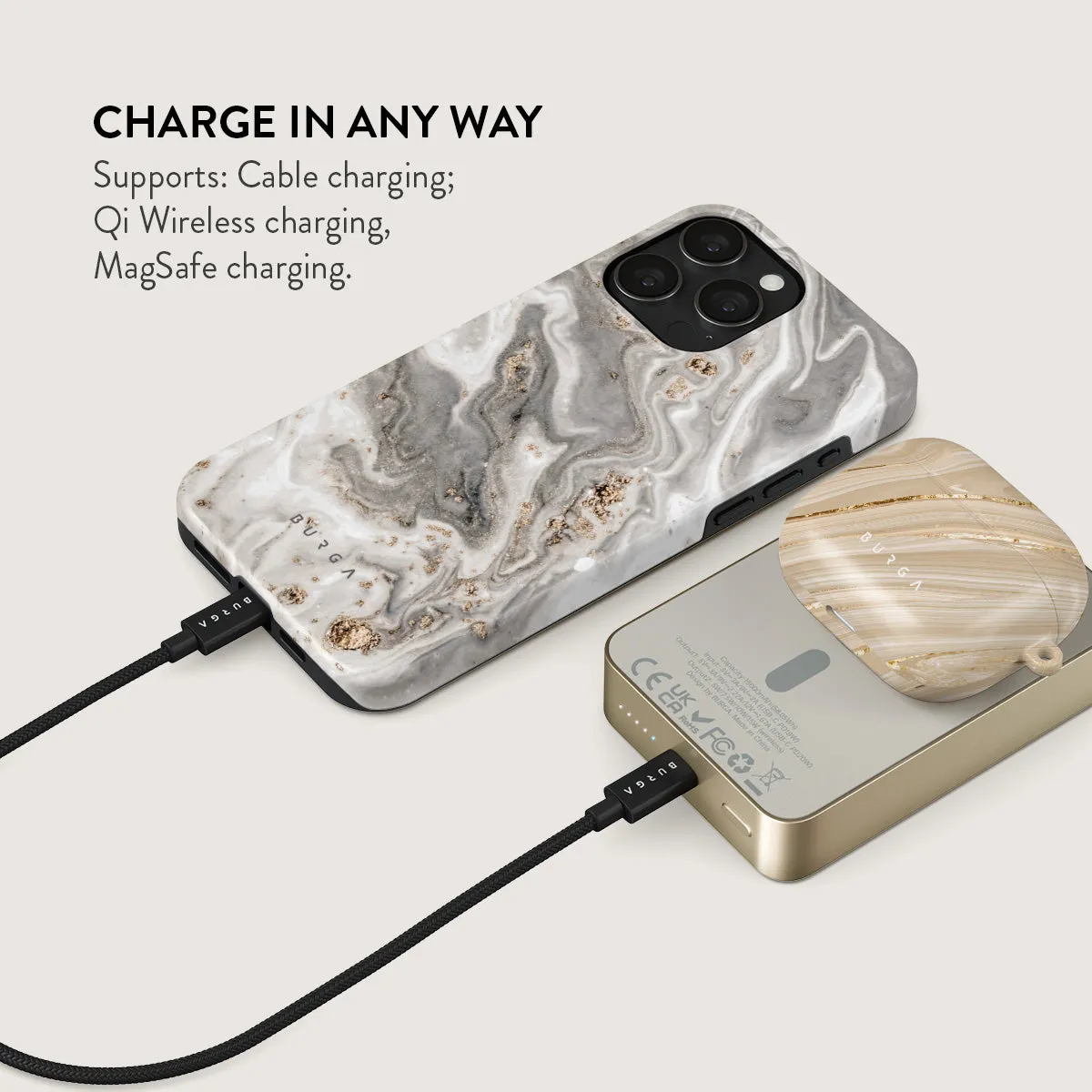 Snowstorm - Grey Marble Magnetic Power Bank