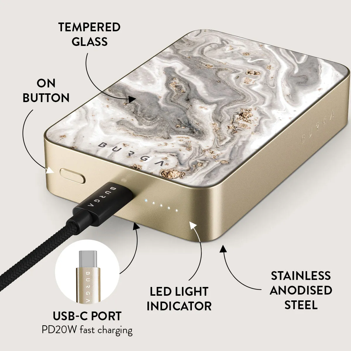 Snowstorm - Grey Marble Magnetic Power Bank