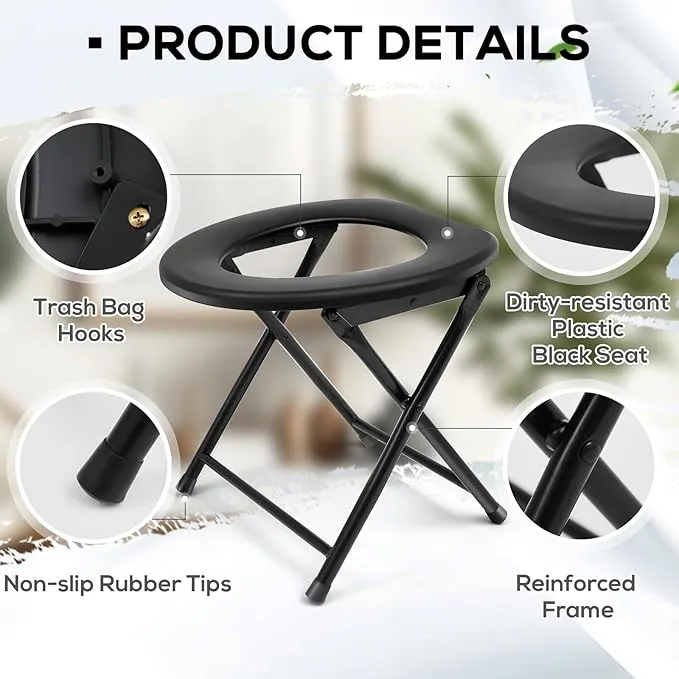 Soaoo 2 Pcs Portable Toilet for Camping 330 lb Weight Capacity Portable Camping Toilets with Soft Seat Toilet Bags Stainless Steel Folding Toilet Car Camp Toilet for Adults Camping Hiking Travel