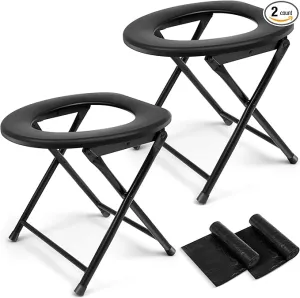 Soaoo 2 Pcs Portable Toilet for Camping 330 lb Weight Capacity Portable Camping Toilets with Soft Seat Toilet Bags Stainless Steel Folding Toilet Car Camp Toilet for Adults Camping Hiking Travel