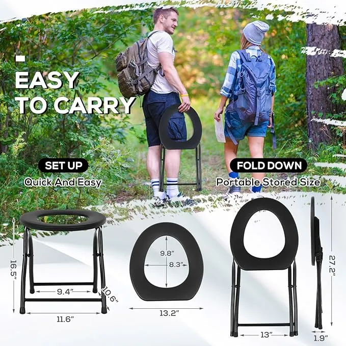 Soaoo 2 Pcs Portable Toilet for Camping 330 lb Weight Capacity Portable Camping Toilets with Soft Seat Toilet Bags Stainless Steel Folding Toilet Car Camp Toilet for Adults Camping Hiking Travel