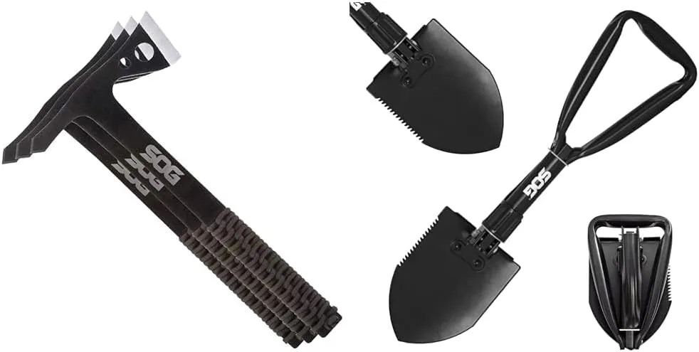 SOG 3-Pack Throwing Hawks & 18.25" Folding Survival Shovel with Saw Edge and Carry Cases