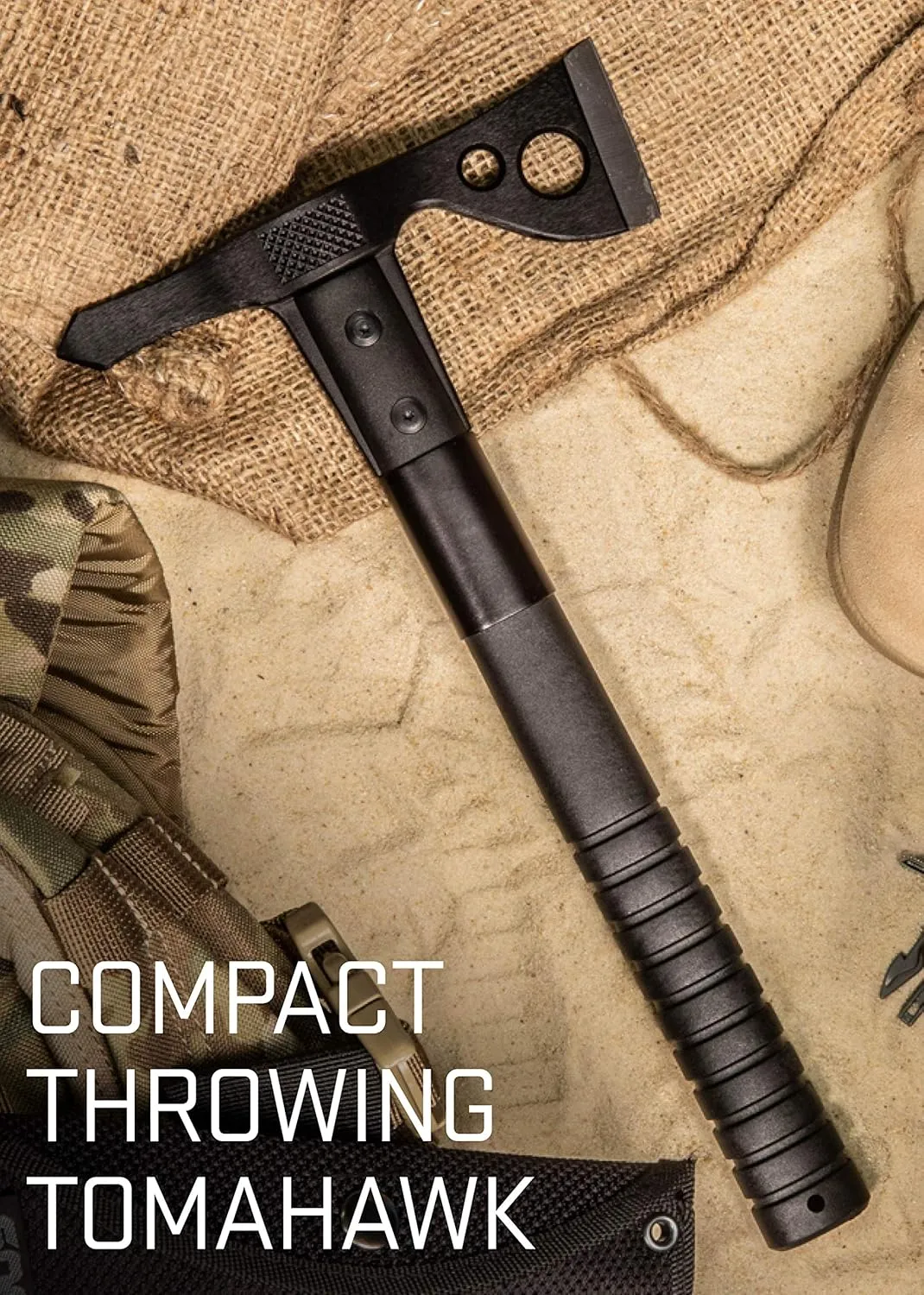 SOG FastHawk- Lighter, Faster, Agile Throwing Hatchet (F06TN-CP) & Entrenching Tool- 18.25 Inch Folding Survival Shovel with Wood Saw Edge and Tactical Shovel Carry Case- Black (F08-N)