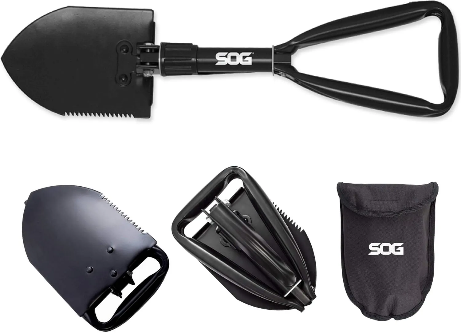 SOG FastHawk- Lighter, Faster, Agile Throwing Hatchet (F06TN-CP) & Entrenching Tool- 18.25 Inch Folding Survival Shovel with Wood Saw Edge and Tactical Shovel Carry Case- Black (F08-N)