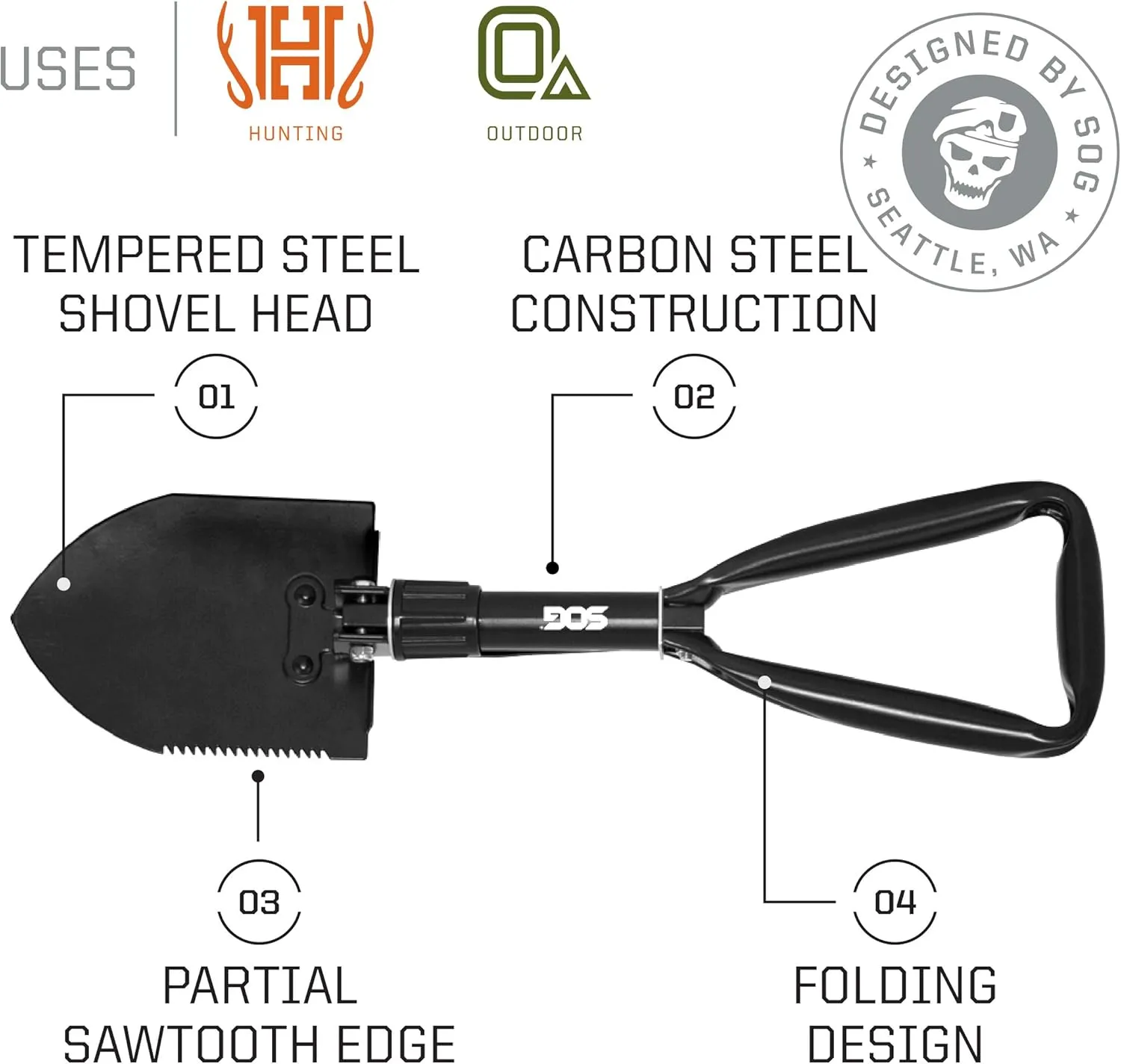 SOG FastHawk- Lighter, Faster, Agile Throwing Hatchet (F06TN-CP) & Entrenching Tool- 18.25 Inch Folding Survival Shovel with Wood Saw Edge and Tactical Shovel Carry Case- Black (F08-N)