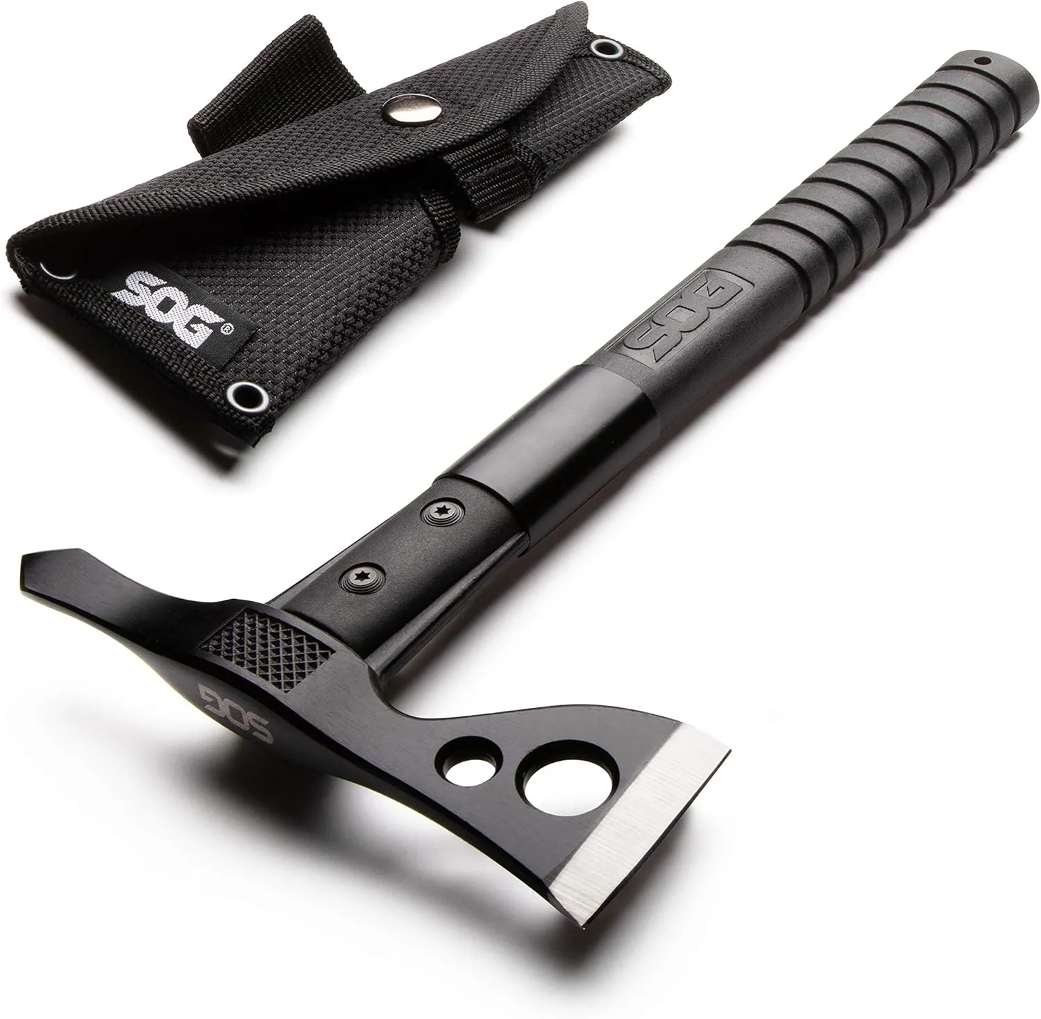 SOG FastHawk- Lighter, Faster, Agile Throwing Hatchet (F06TN-CP) & Entrenching Tool- 18.25 Inch Folding Survival Shovel with Wood Saw Edge and Tactical Shovel Carry Case- Black (F08-N)