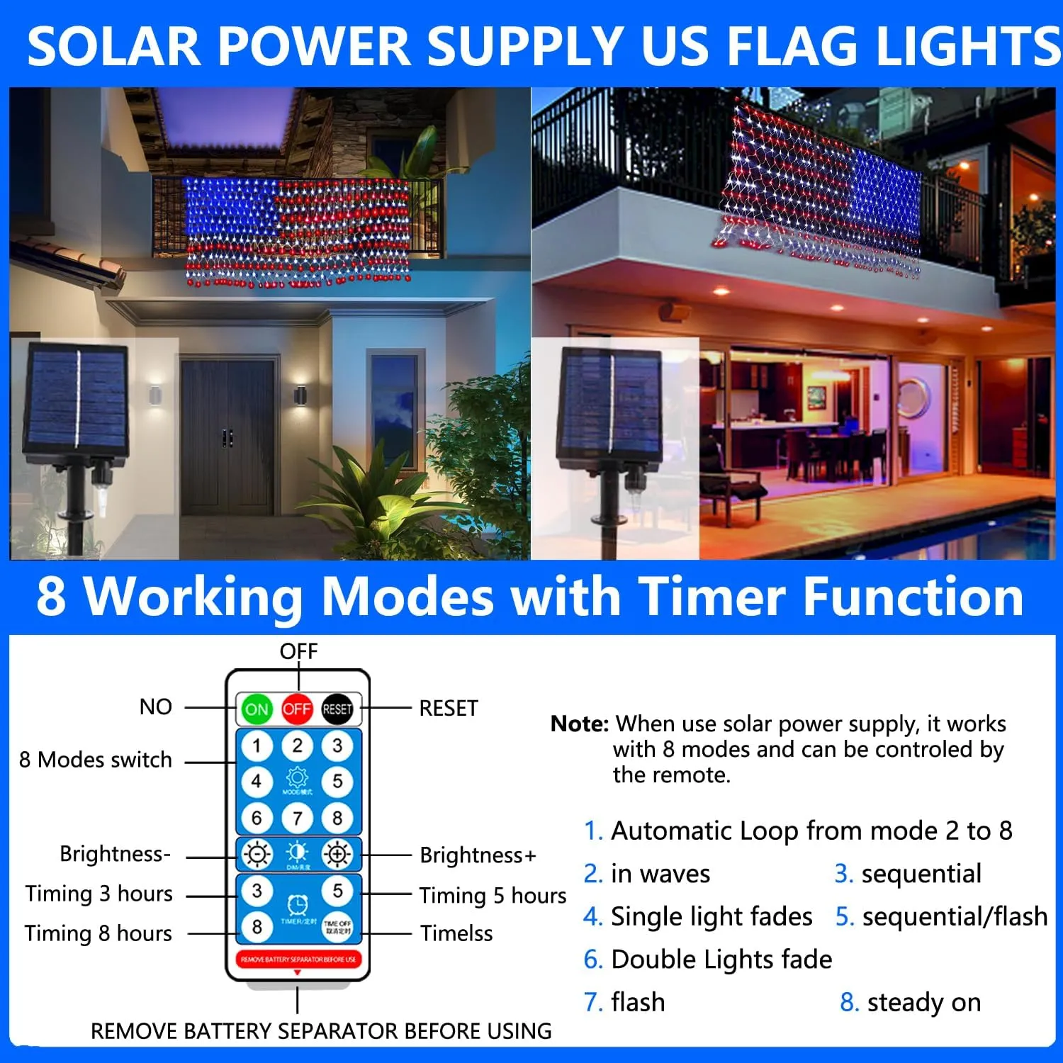 Solar American Flag String Lights - Waterproof 420 Led Solar Powered Flag Net Light for 4th of July Memorial Day Decorations Yard Garden Christmas Festival Holiday Patriotic Party Decoration Outdoor