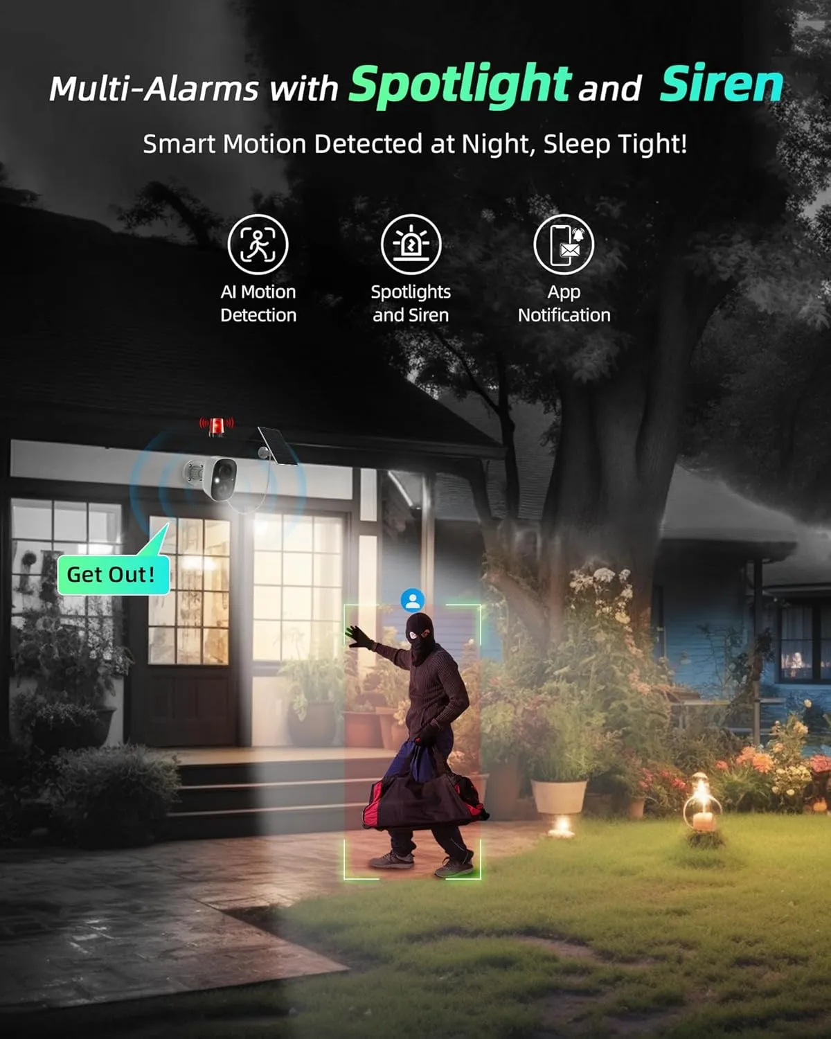 Solar Camera Outdoor Wireless, 2.4GHz Wi-Fi Security Camera with AI Motion Detection, Cameras for Home Security with 2K Color Night Vision, Two-Way Talk, IP66 Weatherproof, Cloud/SD Storage