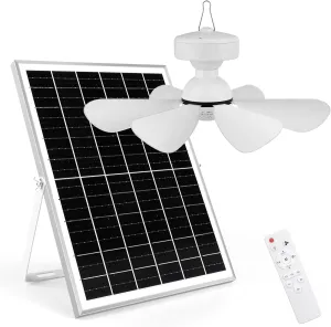 Solar Ceiling Fan Kit, 25W Solar Powered Rechargeable Ceiling Fan with Light for Outdoor Gazebo Canopy Tent, with 32Wh/10000mAh Battery Backup, Remote Control