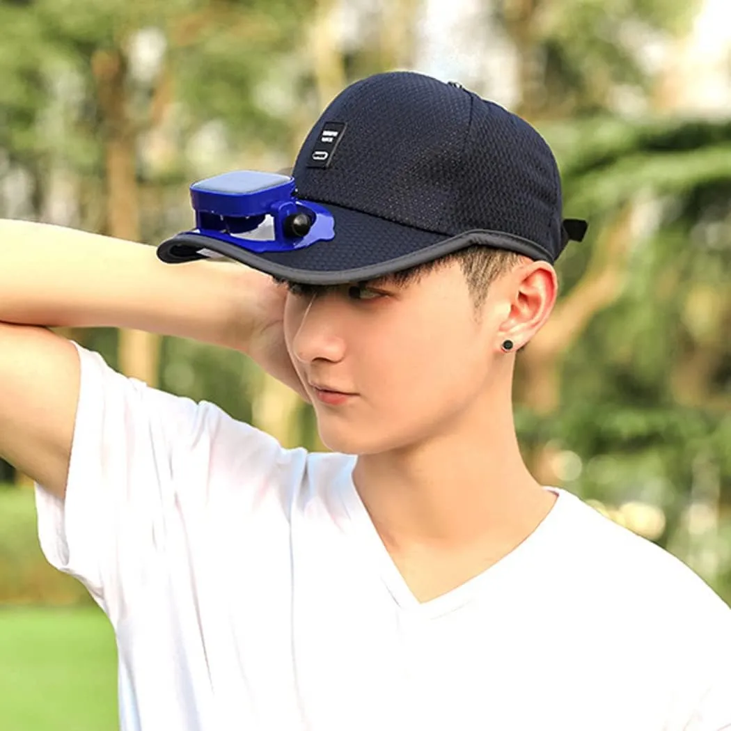 Solar Fan Baseball Cap Summer UV Protection Wide Brim Sun Hat Mesh Beach Hats, Solar Powered/USB Charging