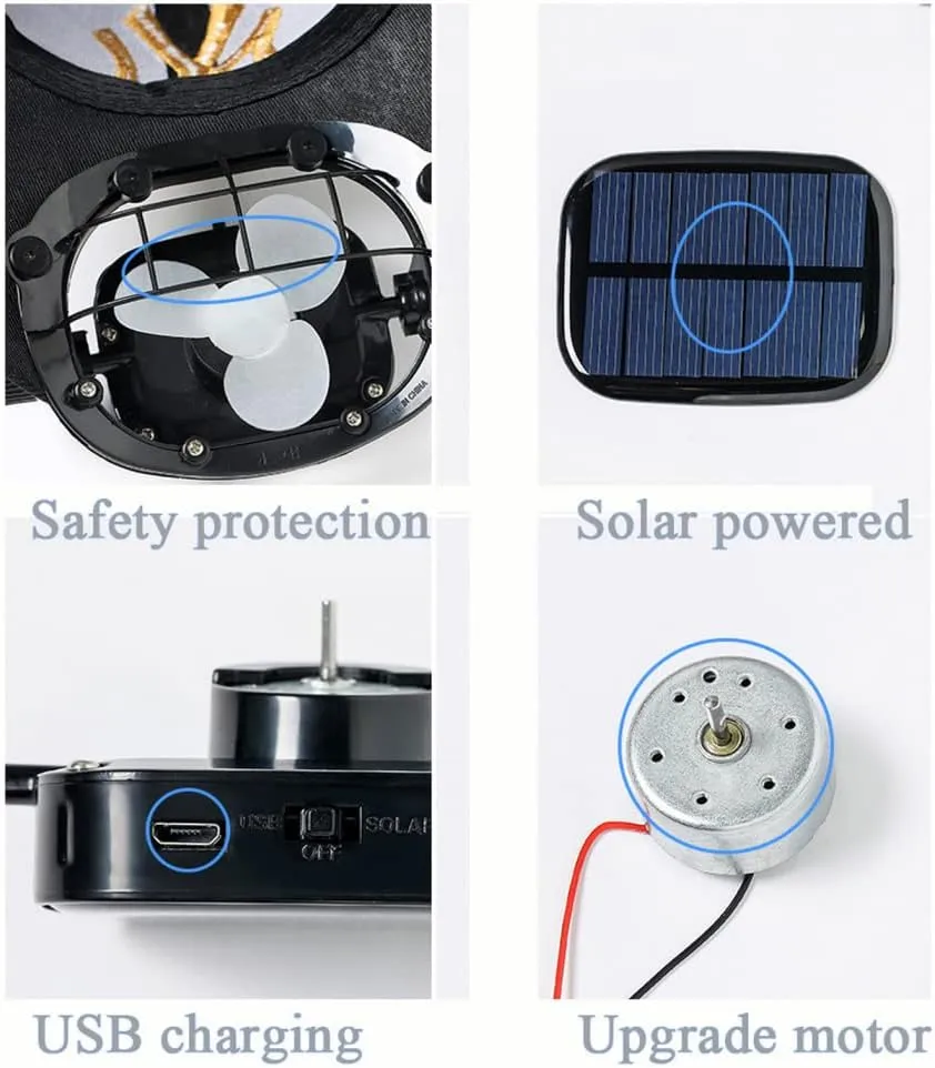 Solar Fan Baseball Cap Summer UV Protection Wide Brim Sun Hat Mesh Beach Hats, Solar Powered/USB Charging