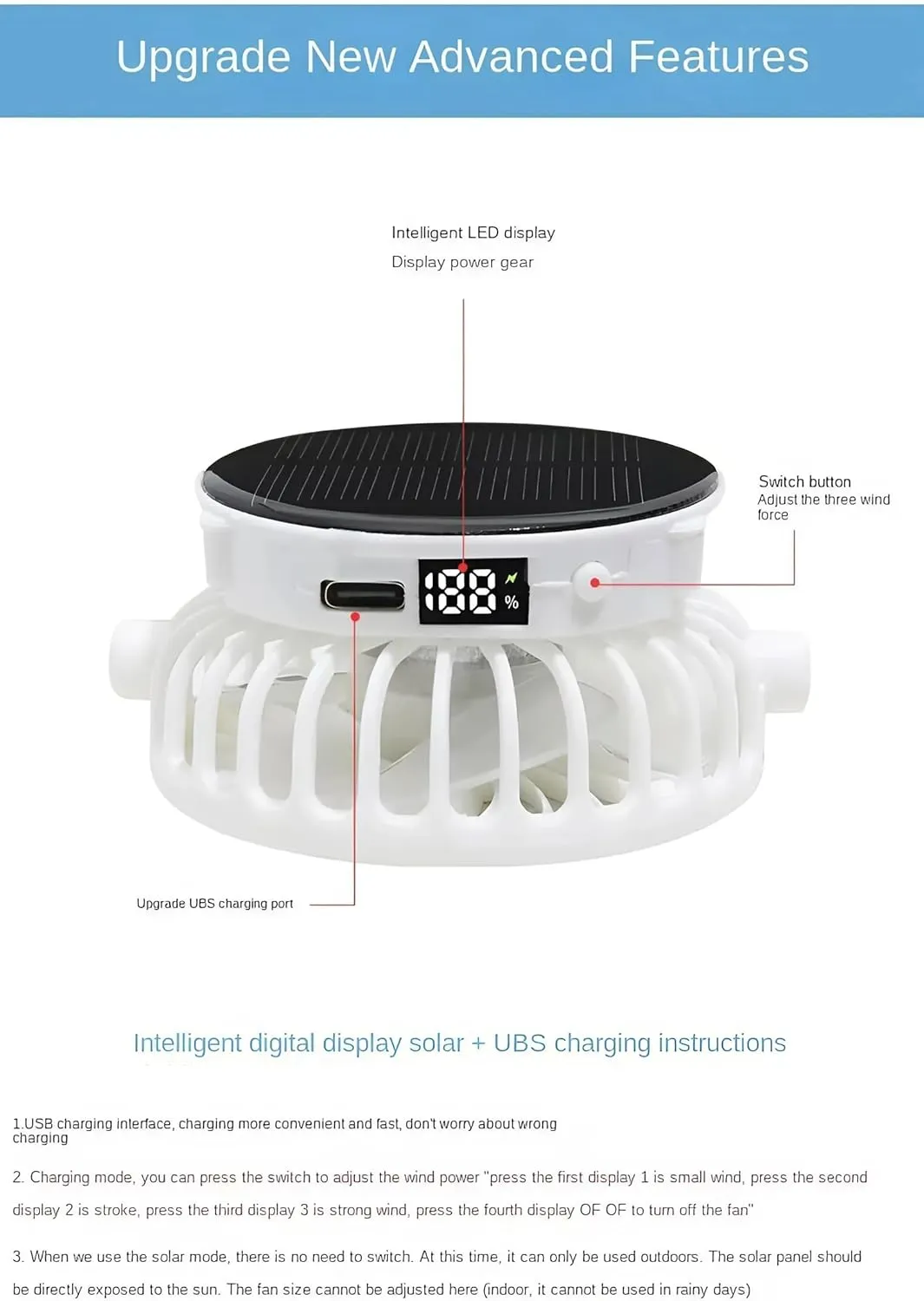 Solar Fan Baseball Cap - UV Protection Wide Brim Mesh Hat with Solar & USB Power for Outdoor Heat Relief