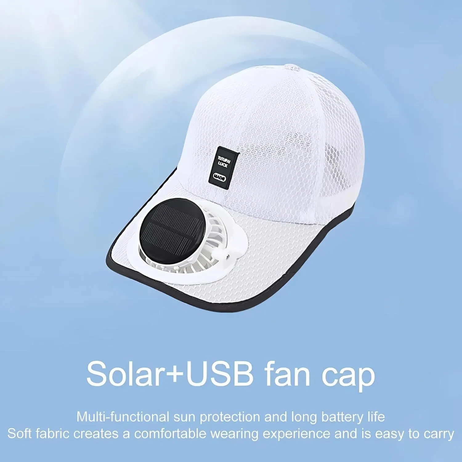 Solar Fan Baseball Cap - UV Protection Wide Brim Mesh Hat with Solar & USB Power for Outdoor Heat Relief