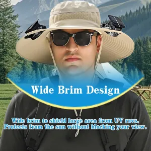 Solar Fan Hat Breathable Wide Brim Sun Hat for Men Women Sun Bucket Fishing Hats with 2 Solar Fan UPF 50  Outdoor