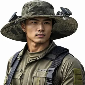 Solar Fan Hat Breathable Wide Brim Sun Hat for Men Women Sun Bucket Fishing Hats with 2 Solar Fan UPF 50  Outdoor
