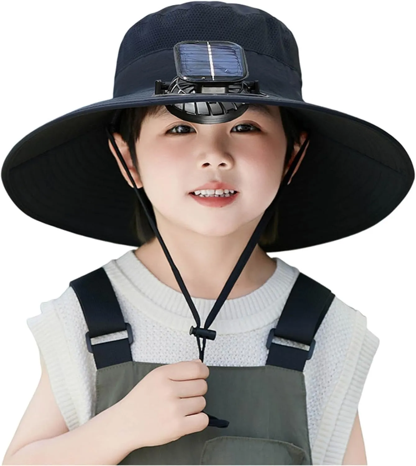Solar Fan Hat for Children Outdoor, Wide Brims Bucket Hat, Sun Protection Fishing Beach Hat with Fan for Boy Girl