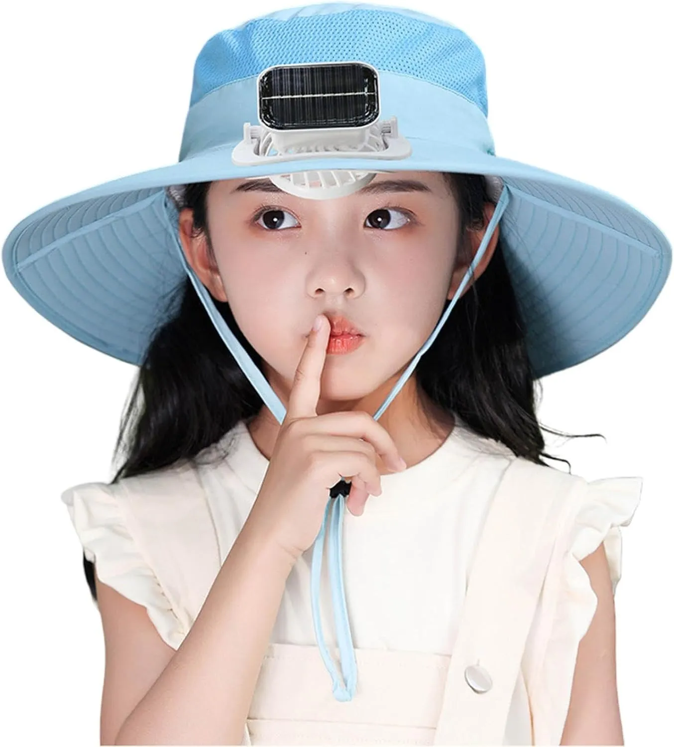 Solar Fan Hat for Children Outdoor, Wide Brims Bucket Hat, Sun Protection Fishing Beach Hat with Fan for Boy Girl