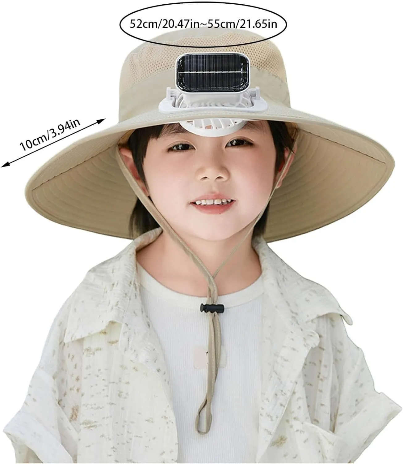 Solar Fan Hat for Children Outdoor, Wide Brims Bucket Hat, Sun Protection Fishing Beach Hat with Fan for Boy Girl