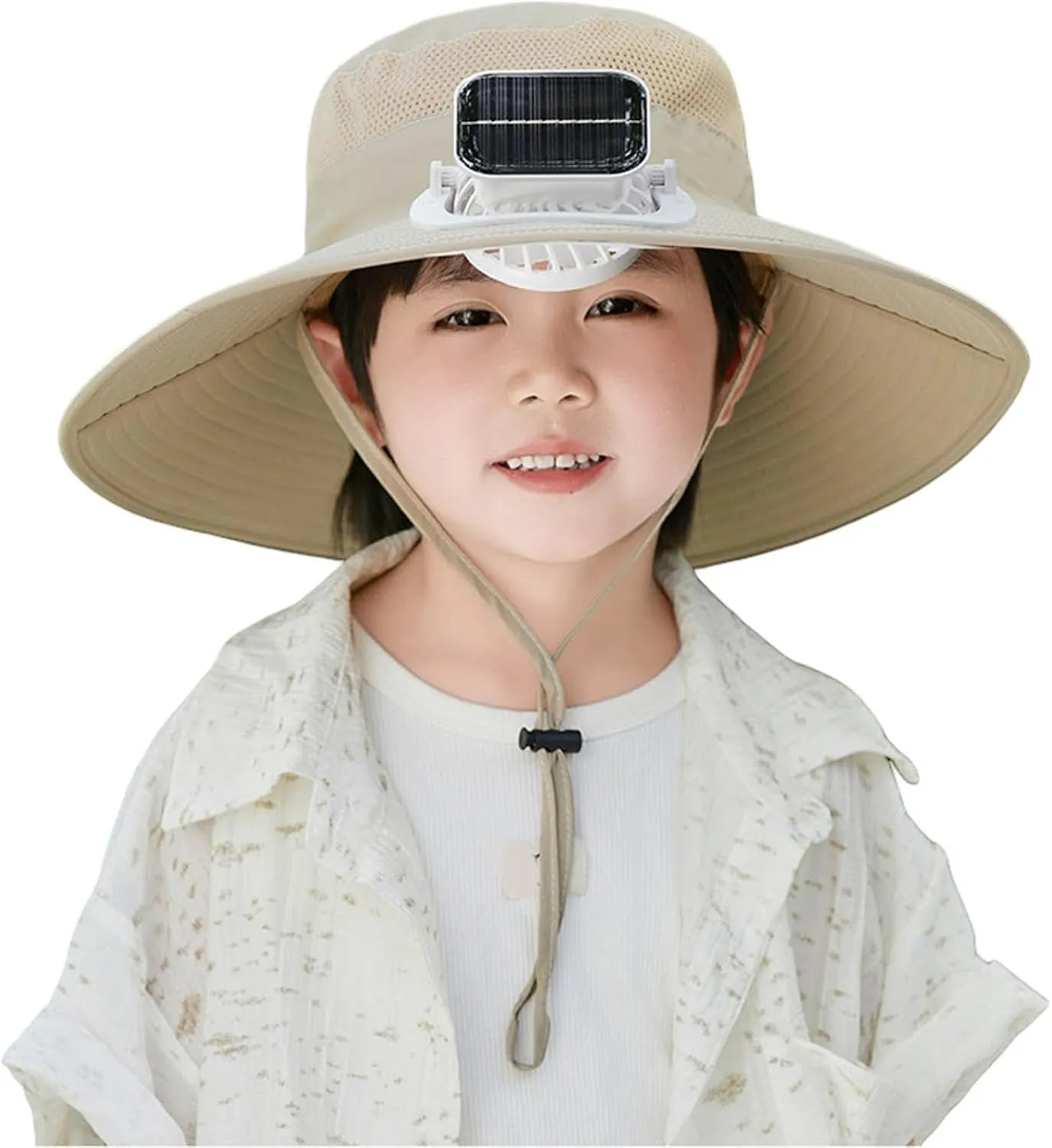 Solar Fan Hat for Children Outdoor, Wide Brims Bucket Hat, Sun Protection Fishing Beach Hat with Fan for Boy Girl