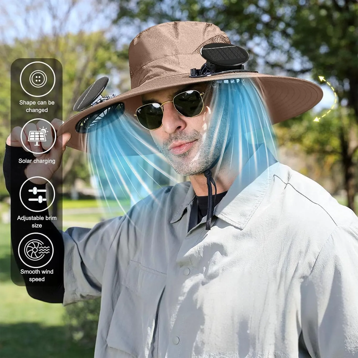 Solar Fan Hat for Men, Wide Brim Solar Fan Hat Outdoor Fishing, Solar Powered Fan Hats, Bucket Hats Built in Fans