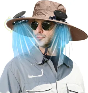 Solar Fan Hat for Men, Wide Brim Solar Fan Hat Outdoor Fishing, Solar Powered Fan Hats, Bucket Hats Built in Fans