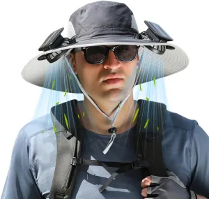 Solar Fan Hat for Men Women,Outdoor Fishing Wide Brim Sun Hat with Fans Built in Solar Power UPF 50  Bucket Fishing & Beach