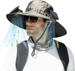 Solar Fan Hat for Men Women,Outdoor Fishing Wide Brim Sun Hat with Fans Built in Solar Power UPF 50  Bucket Fishing & Beach
