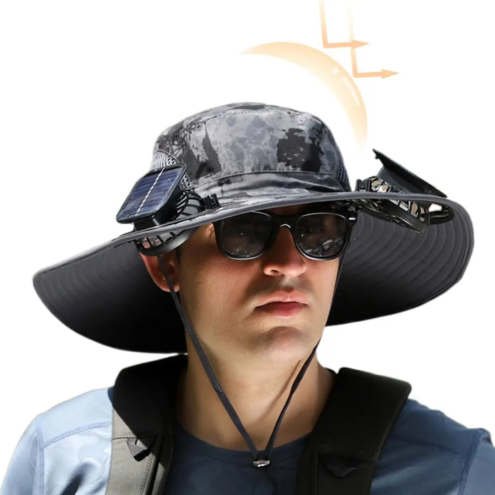 Solar Fan Hat for Men Women,Wide Brim Solar Fans Hat Outdoor Fishing,Fans Hats Fishing & Beach Hats with Fan Built in