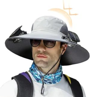 Solar Fan Hat for Men Women,Wide Brim Solar Fans Hat Outdoor Fishing,Fans Hats Fishing & Beach Hats with Fan Built in