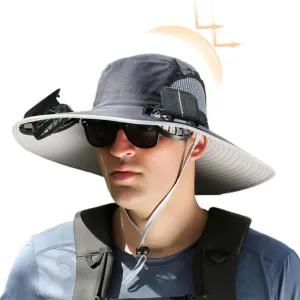 Solar Fan Hat for Men Women,Wide Brim Solar Fans Hat Outdoor Fishing,Fans Hats Fishing & Beach Hats with Fan Built in