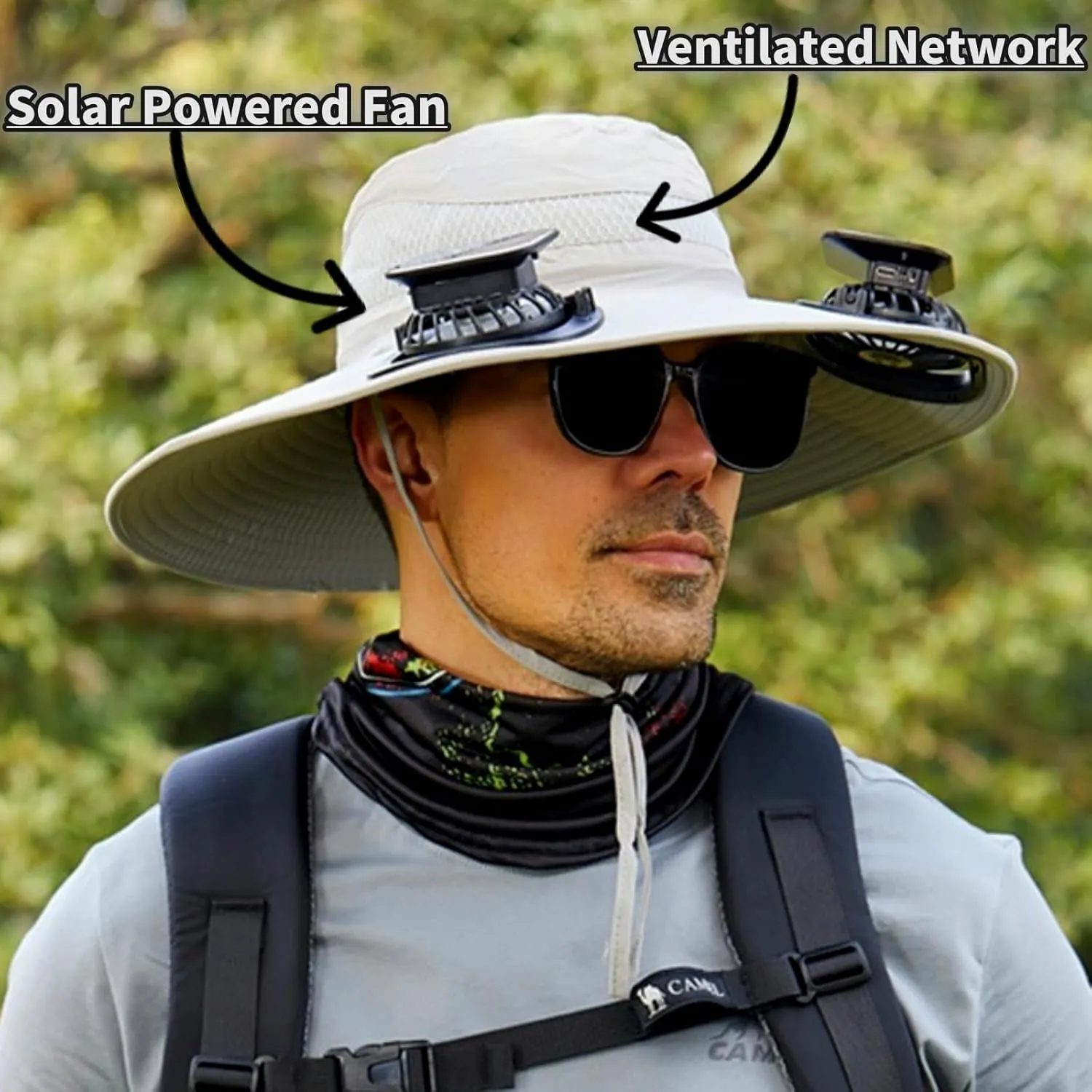 Solar Fan Hat for Men,Wide Brim Outdoor Fishing Hat 2 Solar Fan 3-Speed Adjustable Beach Cap for Camping, Hiking