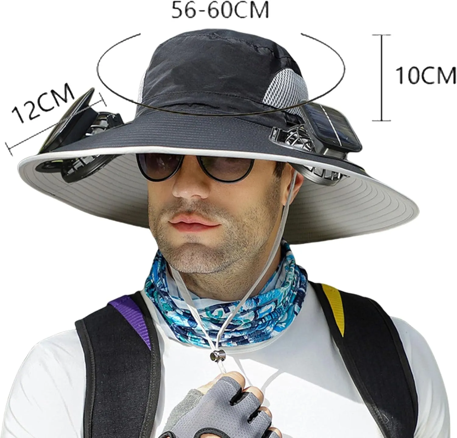 Solar Fan Hat, Men Sun Hat with 2 Solar Fan, Wide Brim Solar Fan Outdoor Fishing Hat-Solar & USB Charging