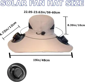 Solar Fan Hat Men Women Mens Outdoor Wide Brim Sun Hat with 2 Solar Fan Fishing hat-Removable&USB Charging Fans