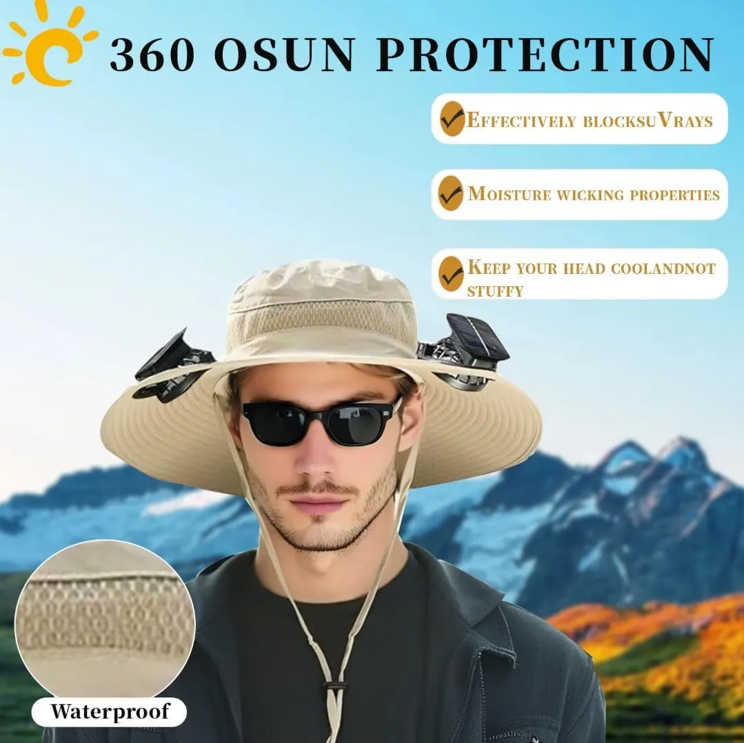 Solar Fan Hat -Men's and Women's Wide-Brimmed Solar Fan Hat -Solar  USB Powered, Ideal for Outdoor Camping and Sun Protection