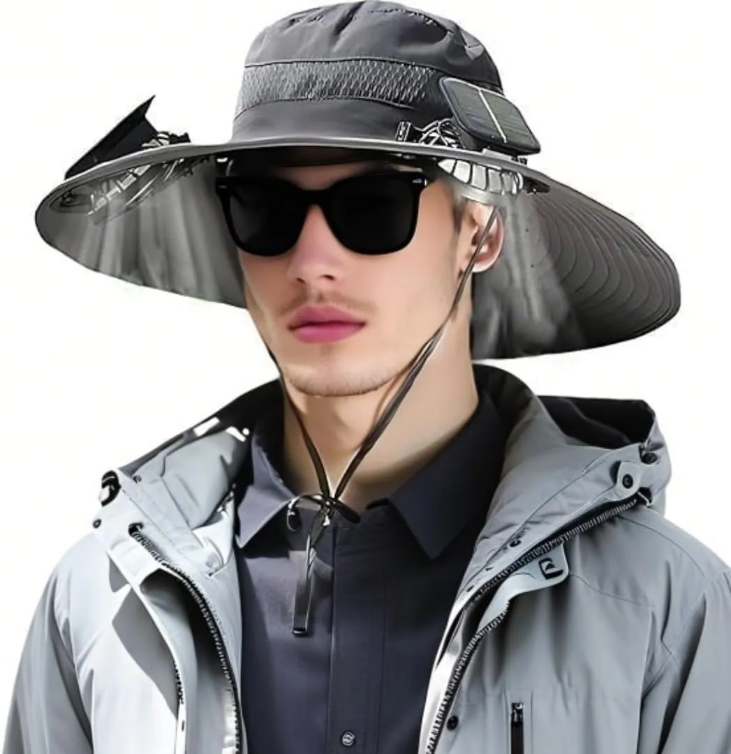 Solar Fan Hat -Men's and Women's Wide-Brimmed Solar Fan Hat -Solar  USB Powered, Ideal for Outdoor Camping and Sun Protection