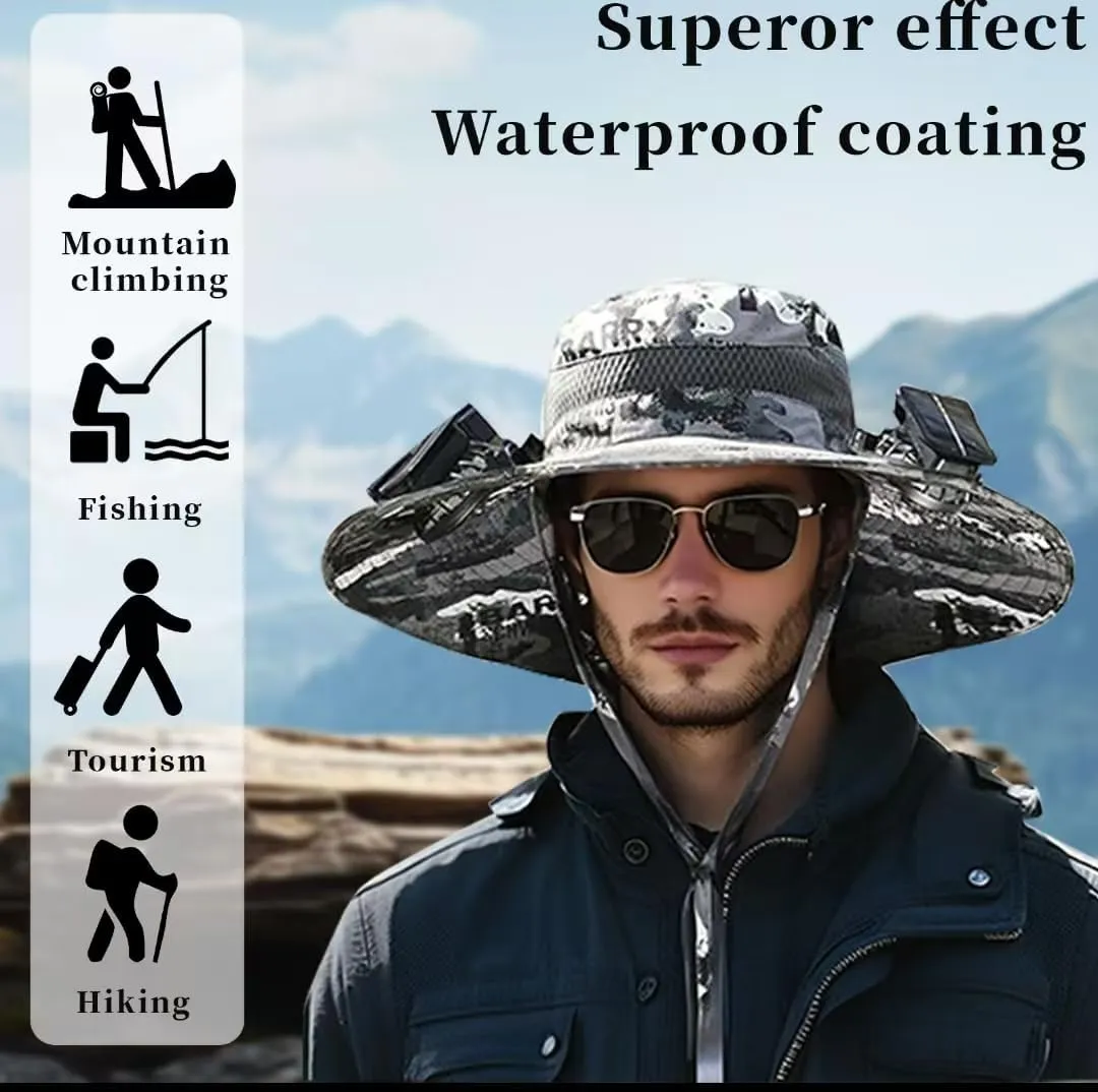 Solar Fan Hat -Men's and Women's Wide-Brimmed Solar Fan Hat -Solar  USB Powered, Ideal for Outdoor Camping and Sun Protection